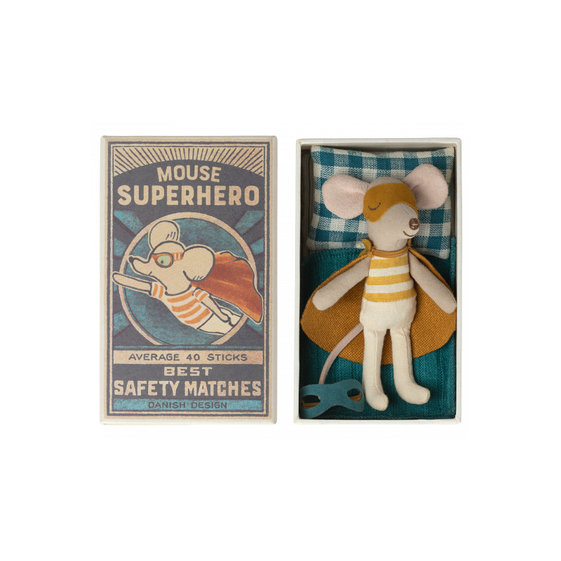 Maileg - Superhero lillebror mus i tändsticksask