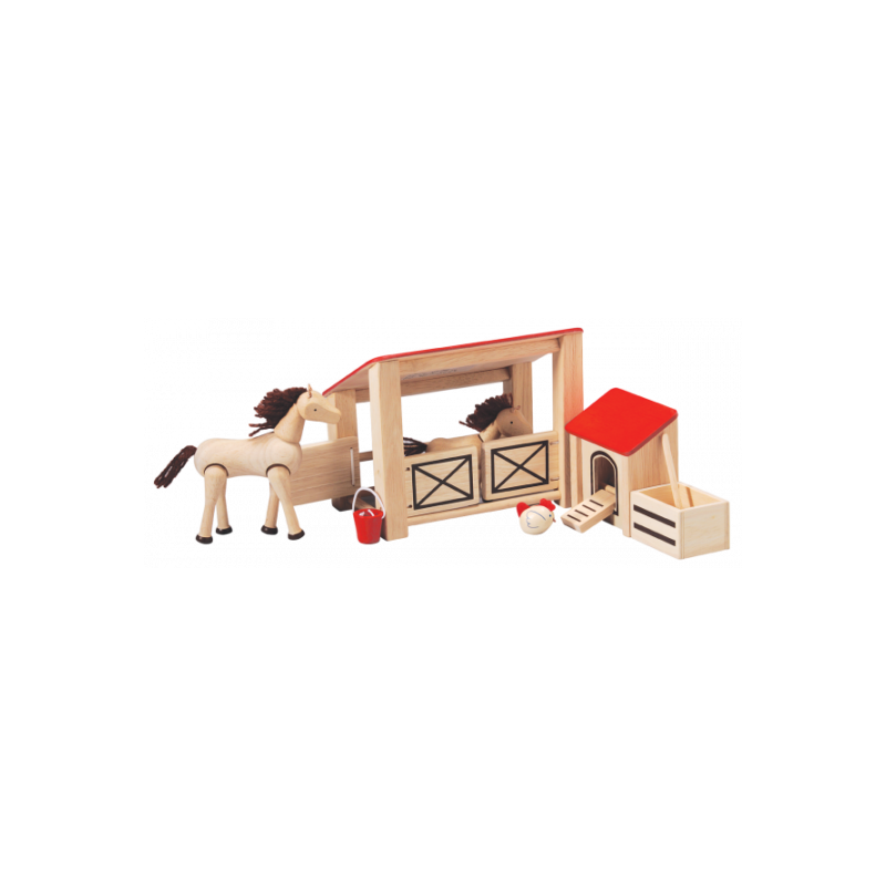 PlanToys - Stall med 2 hästar