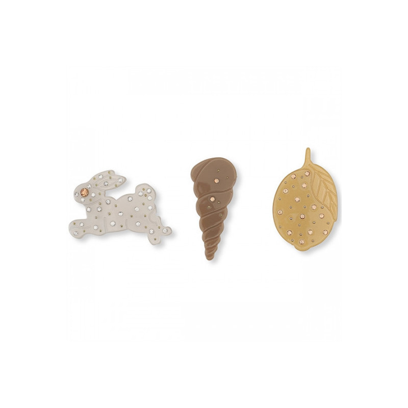 Konges slöjd - 3-pack hårspännen Snäcka, kanin, citron