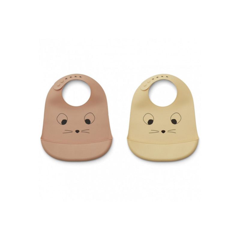 Liewood - Tilda silicone haklapp 2-pack, Mouse wheat yellow mix