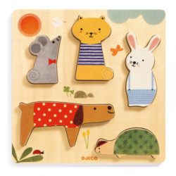 Djeco - Reliefpuzzle, Woodypets, 5 pcs