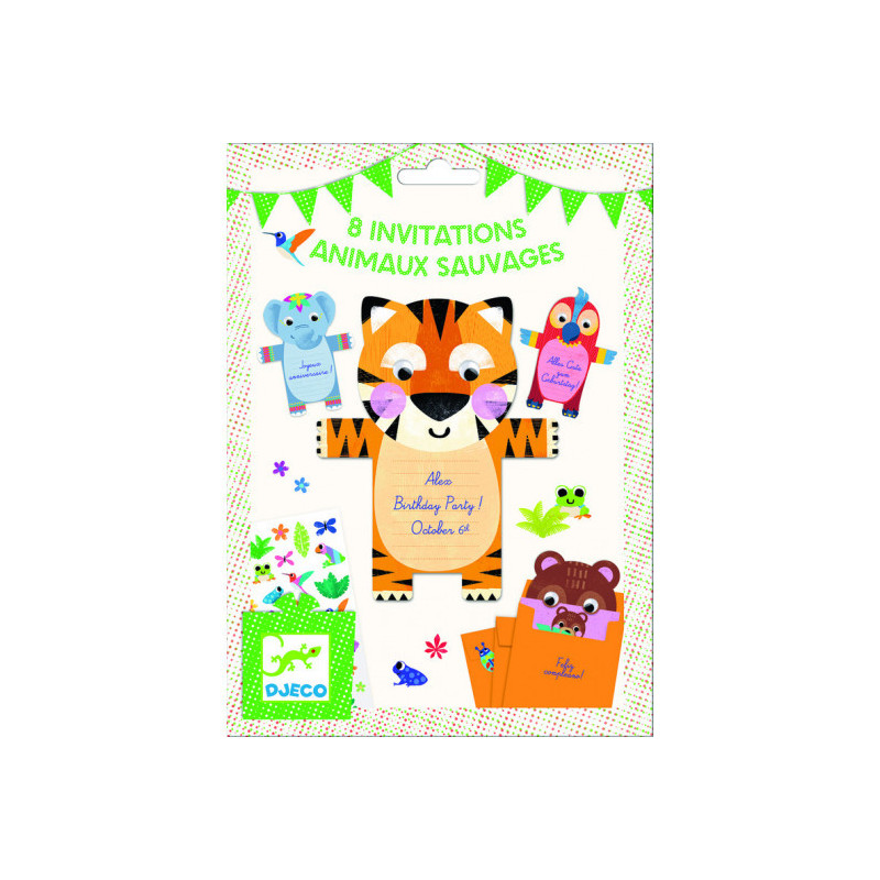 Djeco - Inbjudningskort, Wild animals (8 st)