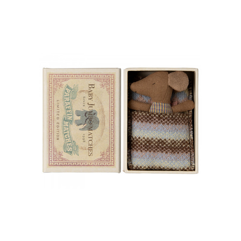 Maileg - Sleepy/wakey babymus i tändsticksask, Rose rutig