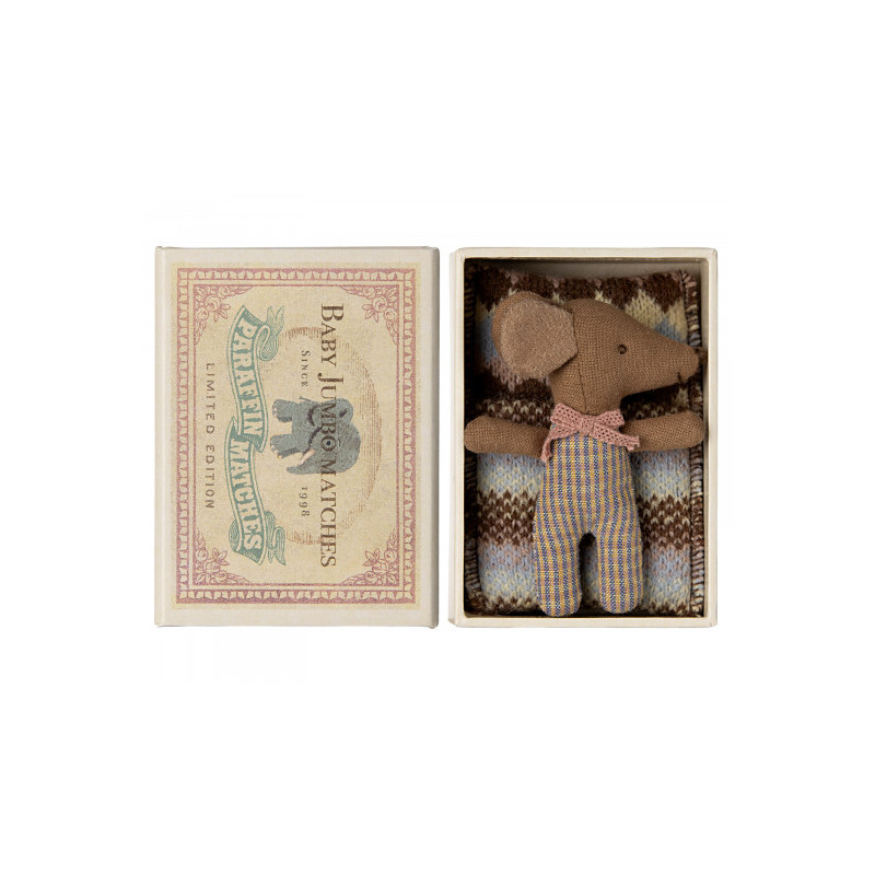 Maileg - Sleepy/wakey babymus i tändsticksask, Rose rutig