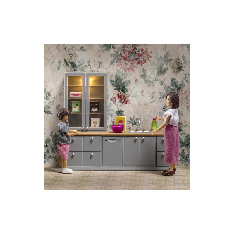 Lundby - Dockhusmöbler, Kök med Diskho & Diskmaskin Grå