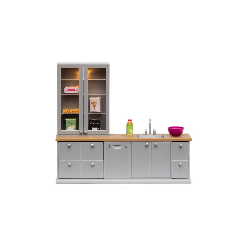 Lundby - Dockhusmöbler, Kök med Diskho & Diskmaskin Grå
