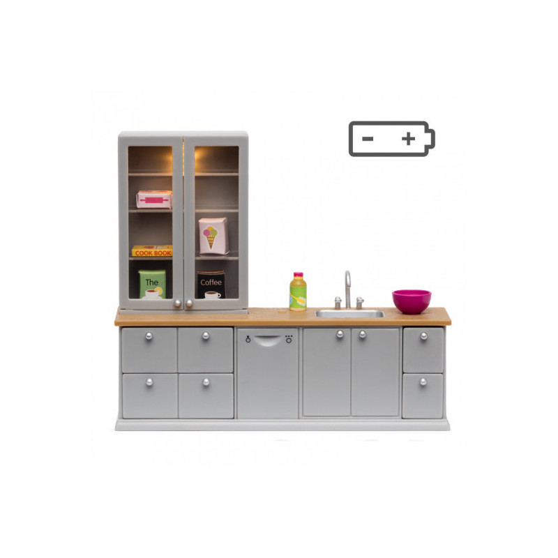Lundby - Dockhusmöbler, Kök med Diskho & Diskmaskin Grå