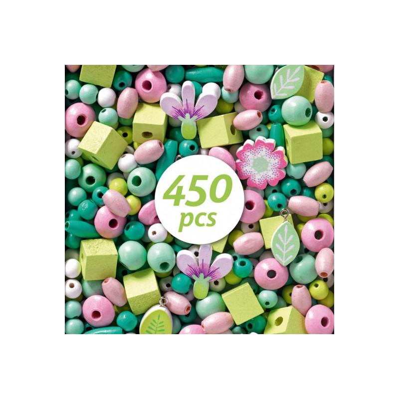 Djeco - Wooden beads, Leaves and flowers