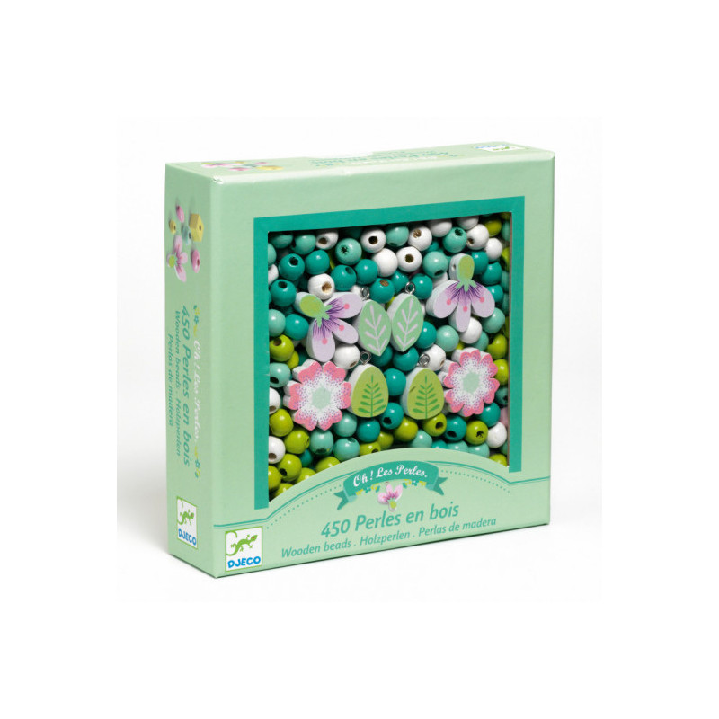 Djeco - Wooden beads, Leaves and flowers