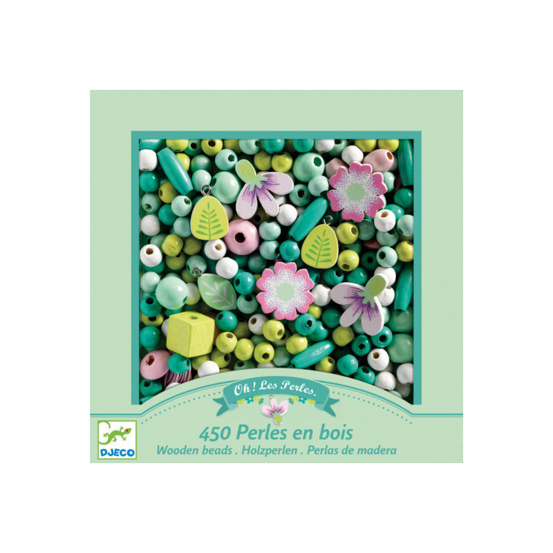 Djeco - Wooden beads, Leaves and flowers