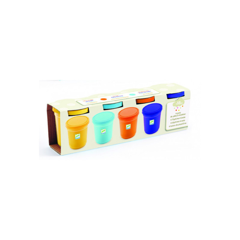 Djeco - 4 tubs of play dough, Plain